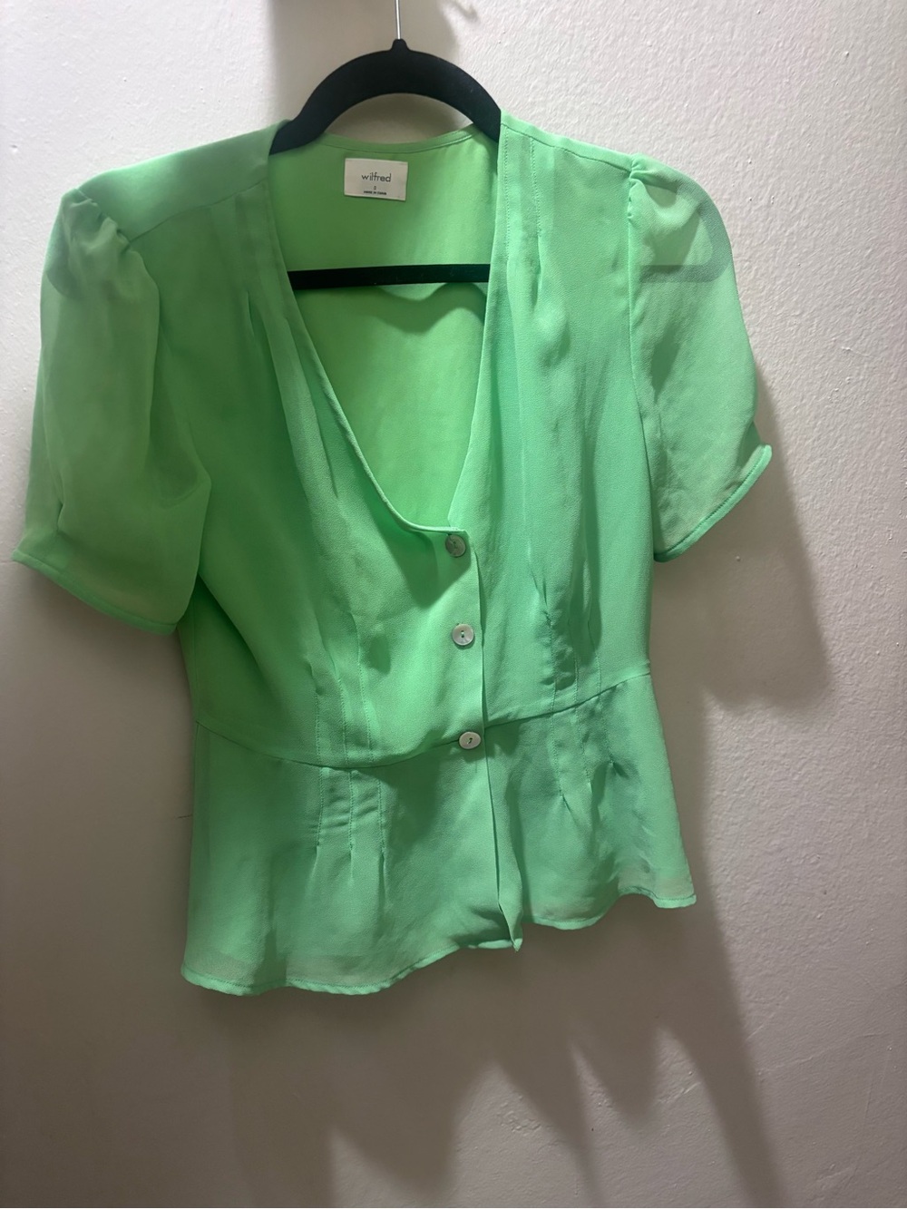 Wilfred Lime Green Short Sleeve Peplum Top
